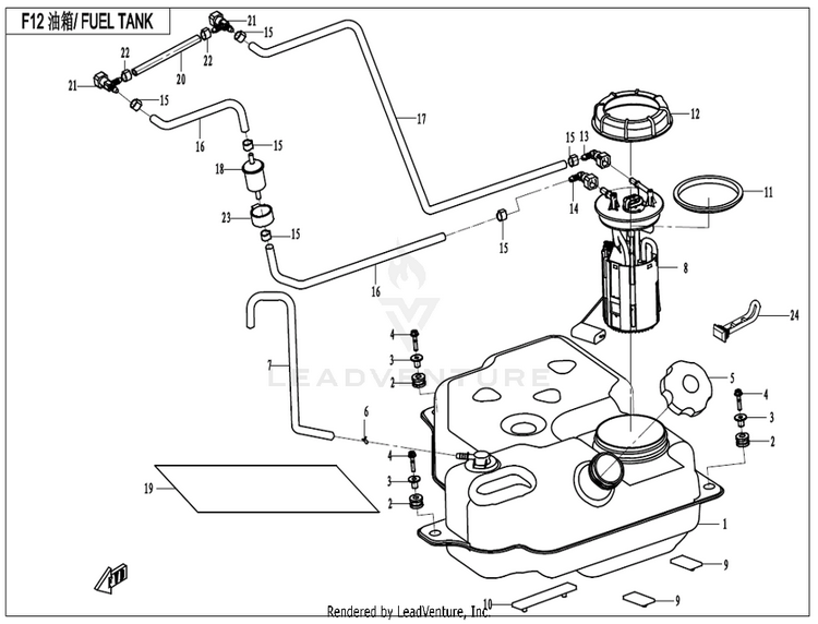 Fuel Tank CF800 ZFORCE 800 EX EPS 2022 ATHENS BLUE Schematic