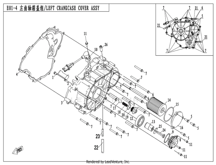 Left Crankcase Cover Assy CF500AZ-9S CFORCE 500 S 2022 Force Red Schematic