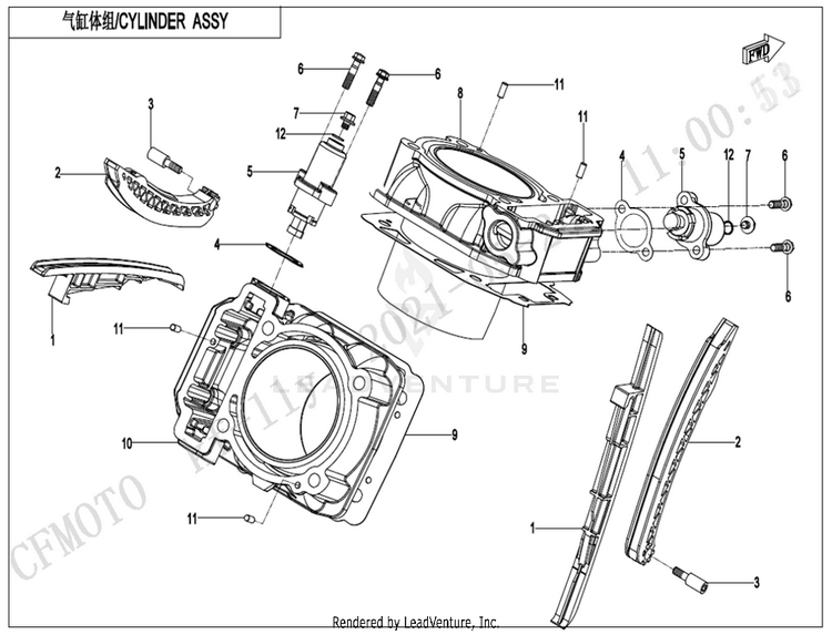 Cylinder Assy. ZFORCE 950 HO EX CF1000SZ-D 2022 Lava Orange Schematic