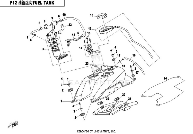 Fuel Tank CFORCE 500 HO CF500AU-6L 2017 Crystal Orange Schematic