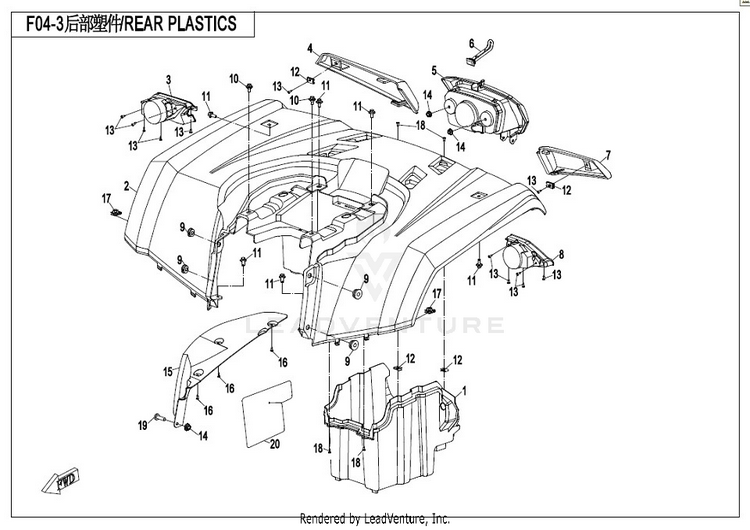 Rear Plastics CF500AU-7S CFORCE 500 S 2017 Ferrari  Red Schematic