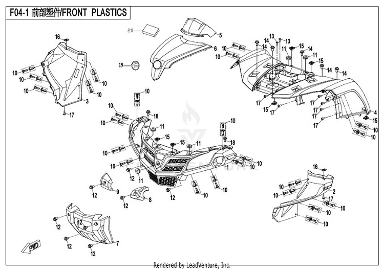 Front Plastics CF500AU-7S CFORCE 500 S 2017 Ferrari  Red Schematic