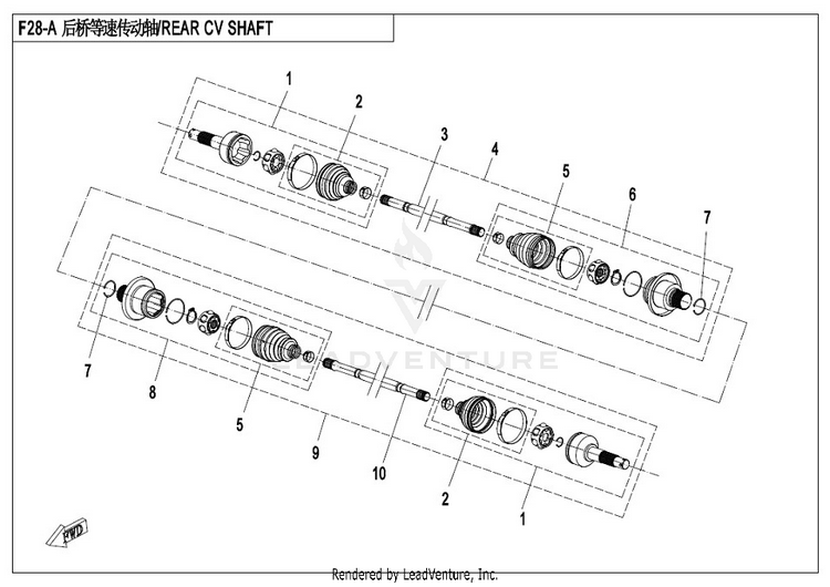 Rear Cv Shaft (Old) CF500AU-7S CFORCE 500 S 2017 Ferrari  Red Schematic