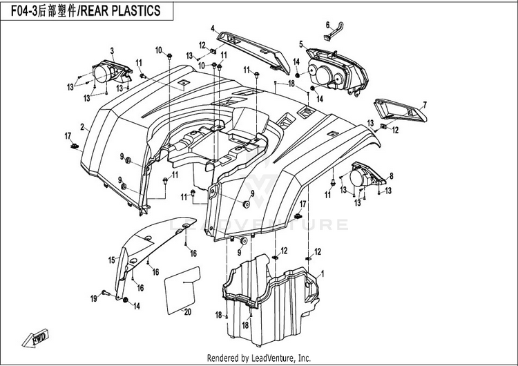 Rear Plastics CFORCE 400 CF400AU 2017 Crystal Orange Schematic