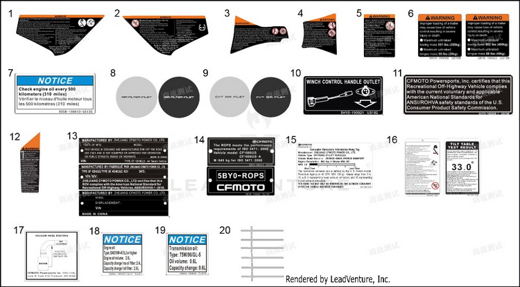 Decal, Safety ZFORCE 950 Sport CF1000US-A 2020 Fire Red Schematic