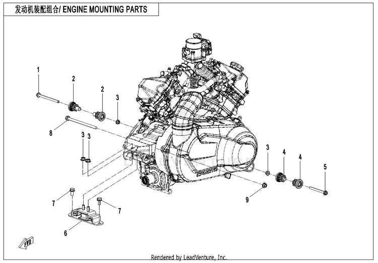 Engine Mounting Parts ZFORCE 950 HO EX CF1000SZ-D 2022 Lava Orange Schematic