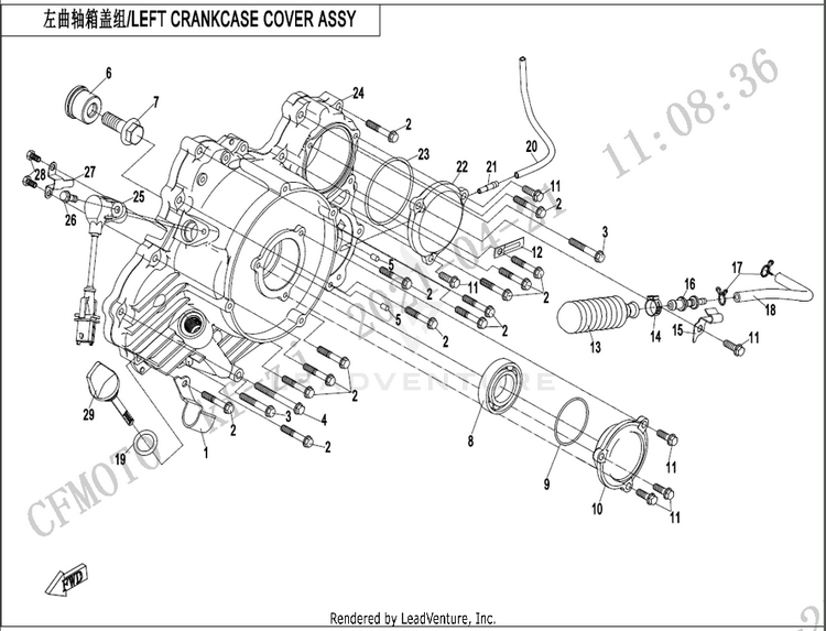Left Crankcase Cover Assy ZFORCE 950 HO EX CF1000SZ-D 2022 Lava Orange Schematic