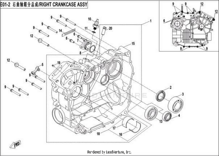 Right Crankcase Assy CFORCE 500 HO CF500AU-6L 2017 Crystal Orange Schematic