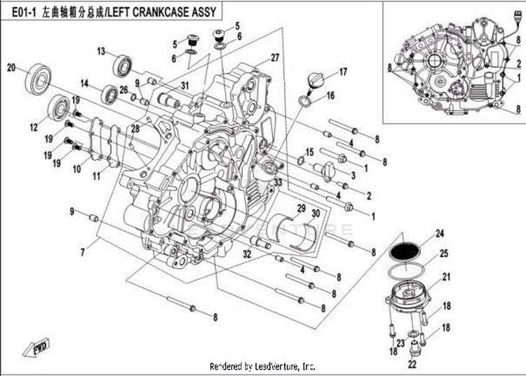 Left Crankcase Assy CFORCE 500 HO CF500AU-6L 2017 Crystal Orange Schematic