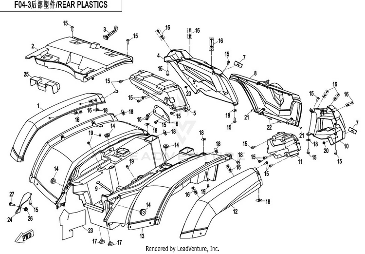 Rear Plastics CFORCE 500 HO CF500AU-6L 2017 Crystal Orange Schematic