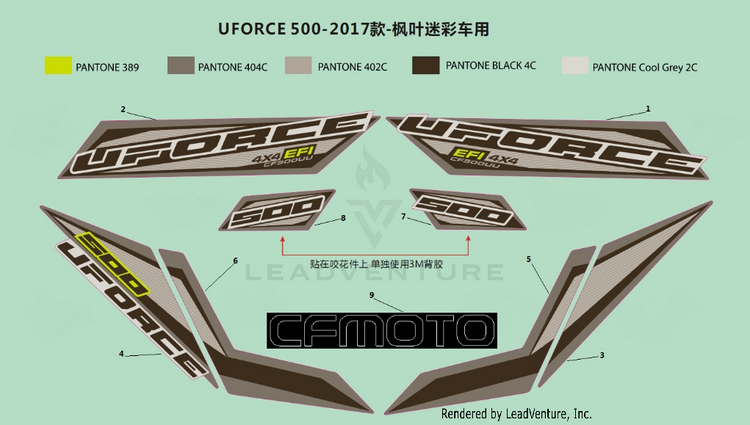 2017 Models Usa Maple Camo Decals UFORCE 500 CF500UU 2017 Crystal Orange Schematic