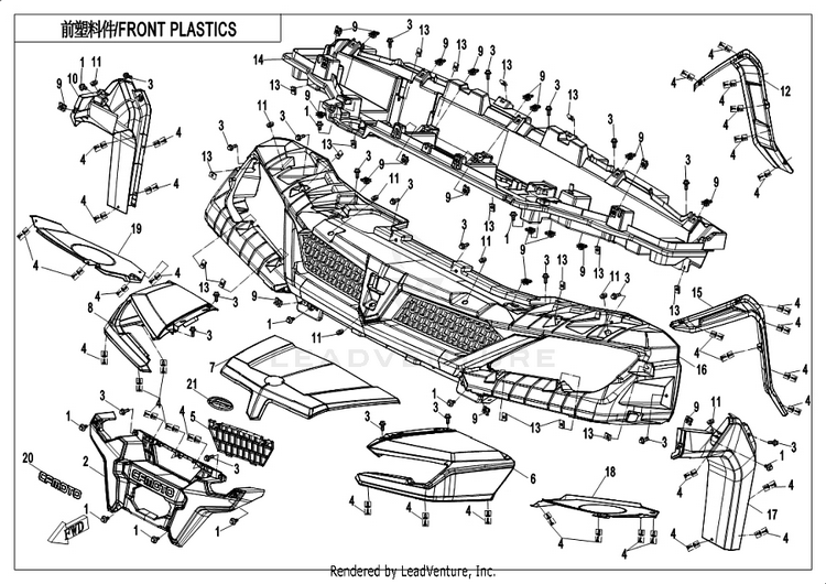 Front Plastics CF1000UU UFORCE 1000 2019 ATHENS BLUE Schematic