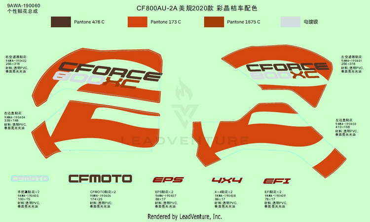 Decal,2020,Usa(Crystal Orange) CF800AU-2A CFORCE 800 EPS 2020 Crystal Orange Schematic