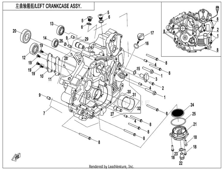 Left Crankcase Assy CF500AZ-9S CFORCE 500 S 2022 Force Red Schematic