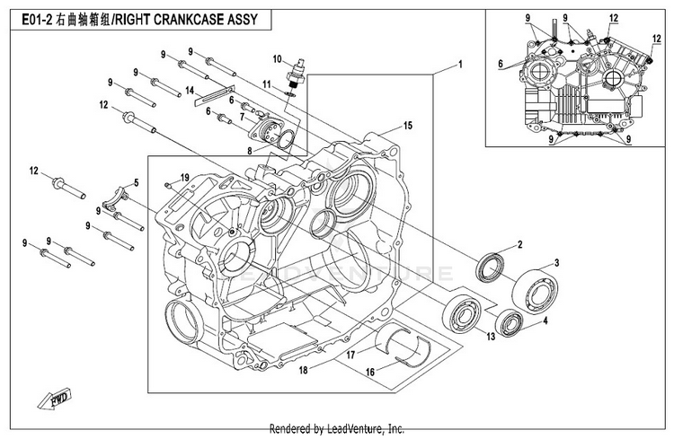 Right Crankcase Assy CF500AU-7S CFORCE 500 S 2017 Ferrari  Red Schematic