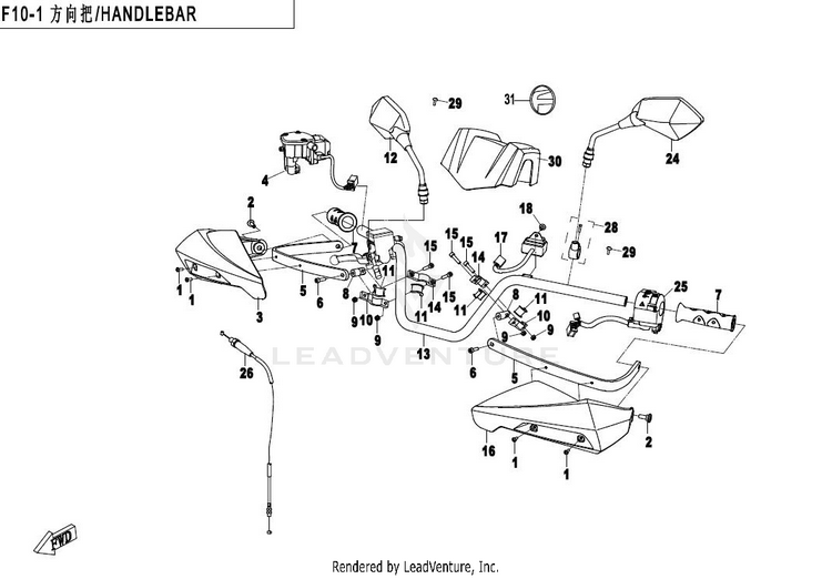 Handlebar CFORCE 500 HO CF500AU-6L 2017 Crystal Orange Schematic