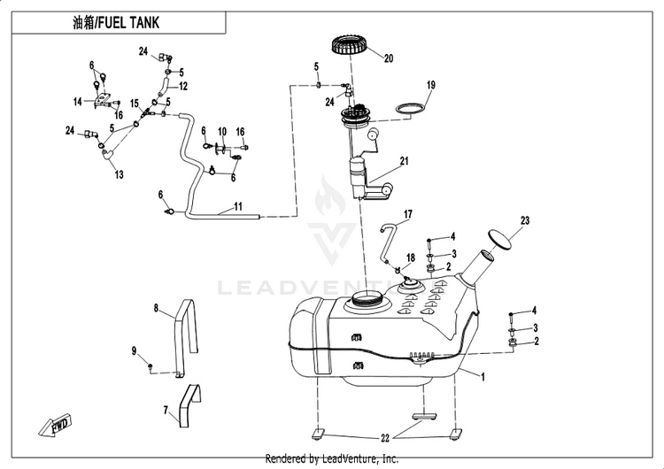Fuel Tank CF1000UU UFORCE 1000 2019 ATHENS BLUE Schematic
