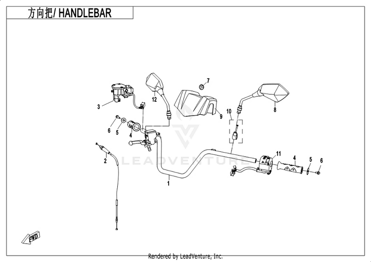 Handlebar CFORCE 400 CF400AU 2019 Crystal Orange Schematic