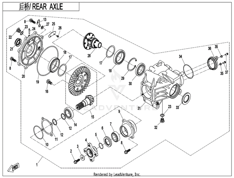 Rear Axle(Na) CF600AU-3S CFORCE 600 2022 Force Red Schematic