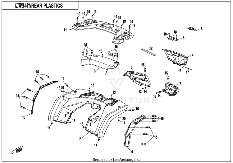 Rear Plastics-Titanium Gray CF800AU-2A CFORCE 800 EPS 2020 Crystal Orange Schematic