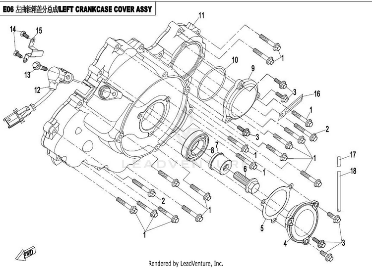 Left Crankcase Cover Assy CFORCE 800 CF800-2 2017 Crystal Orange Schematic