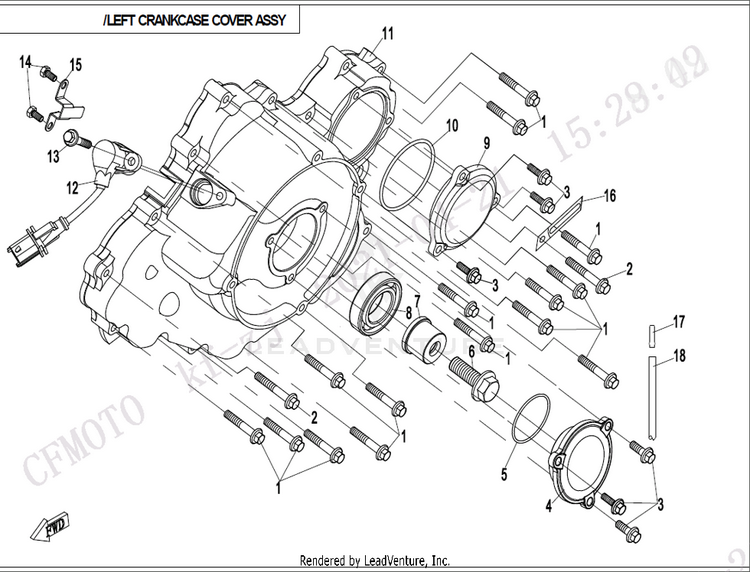 Left Crankcase Cover Assy. CF800 ZFORCE 800 EX EPS 2022 ATHENS BLUE Schematic
