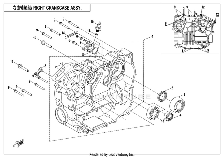 Right Crankcase Assy CFORCE 400 CF400AU 2019 Crystal Orange Schematic