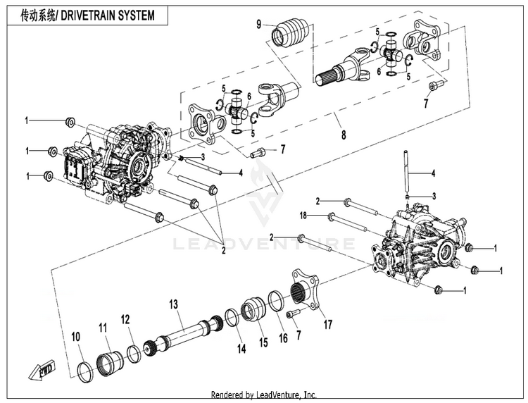 Drivetrain System CF600AU-3S CFORCE 600 2022 Force Red Schematic
