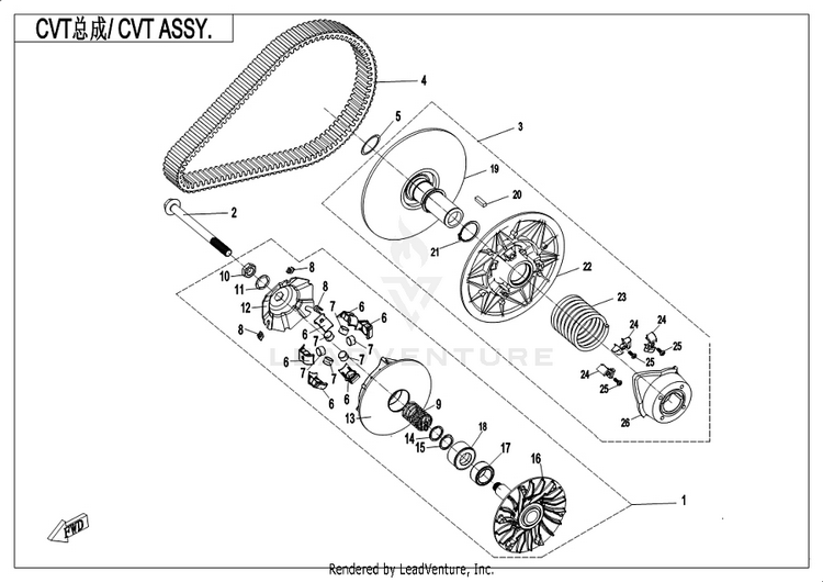 Clutch & Cvt Assy.(18g Weight Roller) CFORCE 400 CF400AU 2019 Crystal Orange Schematic