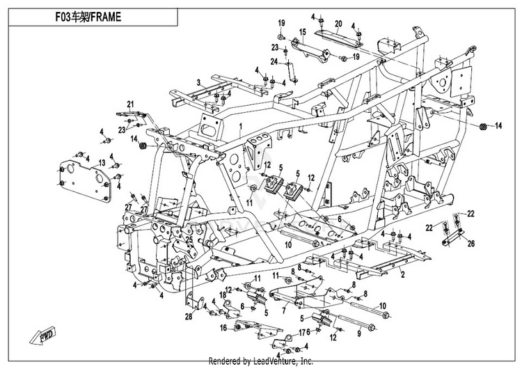 Frame Assy CF500AU-7S CFORCE 500 S 2017 Ferrari  Red Schematic