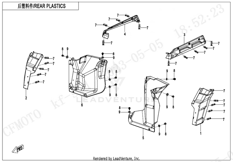 Rear Plastics CF1000UZ UFORCE 1000 2025 Nebula Black Schematic