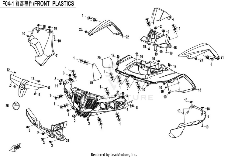 Front Plastics CFORCE 500 HO CF500AU-6L 2017 Crystal Orange Schematic