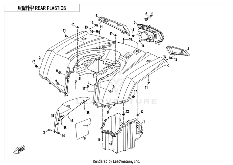 Rear Plastics CFORCE 400 CF400AU 2019 Crystal Orange Schematic