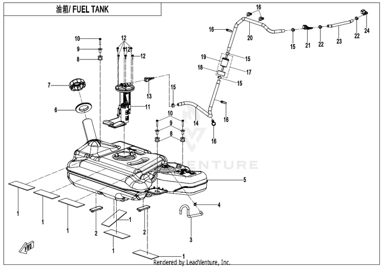 Fuel Tank ZFORCE 950 Sport CF1000US-A 2020 Fire Red Schematic