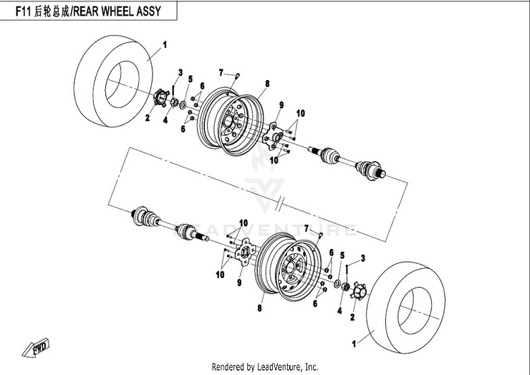 Rear Wheel Assy CFORCE 400 CF400AU 2017 Crystal Orange Schematic