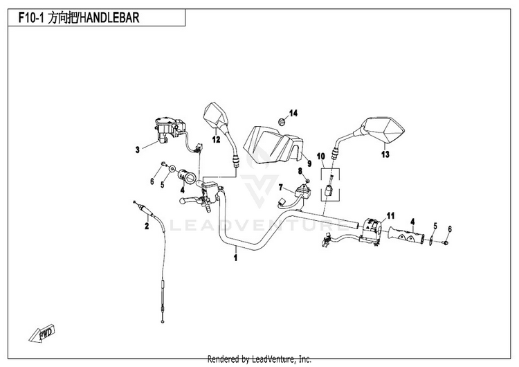 Handlebar CF500AU-7S CFORCE 500 S 2017 Ferrari  Red Schematic