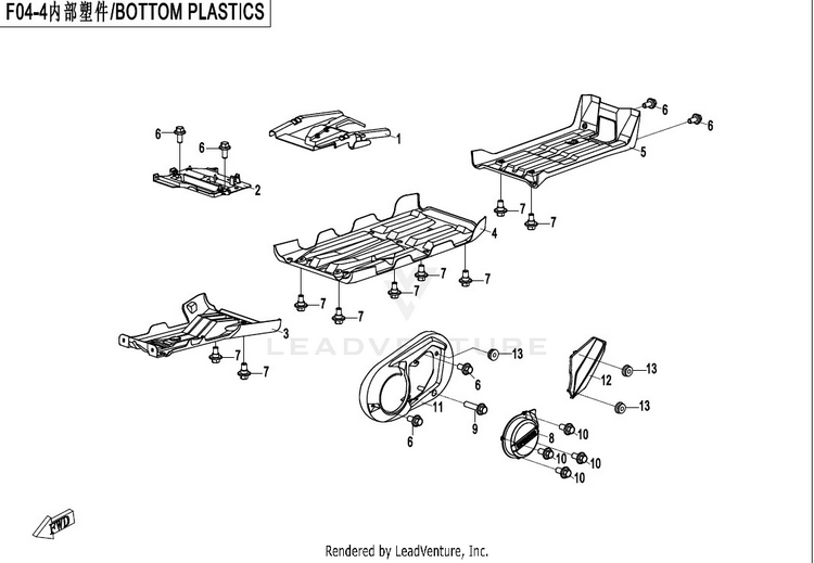 Bottom Plastics CFORCE 500 HO CF500AU-6L 2017 Crystal Orange Schematic