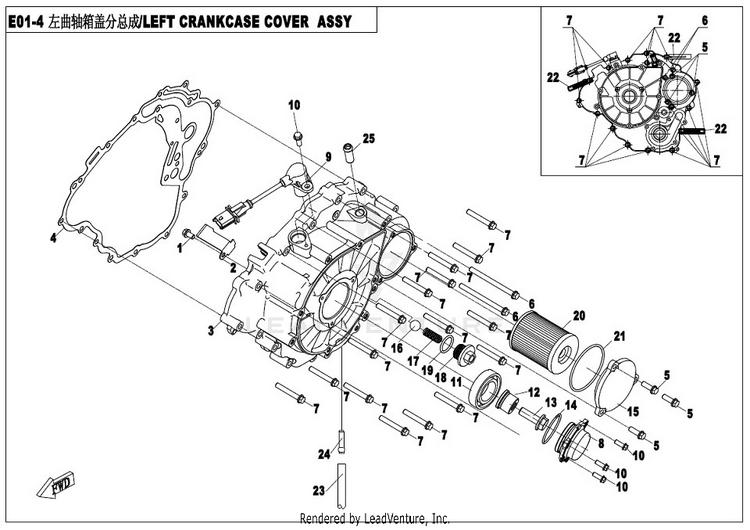 Left Crankcase Cover Assy - New CFORCE 400 CF400AU 2017 Crystal Orange Schematic