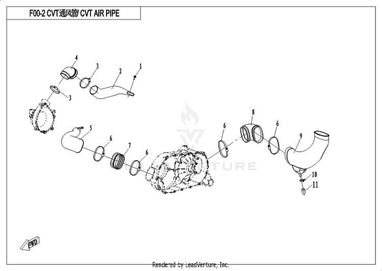 Cvt Air Pipe&Side Cover CF800-3 UFORCE 800 EPS 2018 Grey Schematic