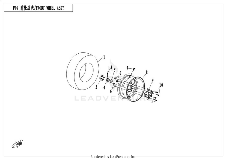 Front Wheel Assy UFORCE 500 CF500UU 2017 Crystal Orange Schematic