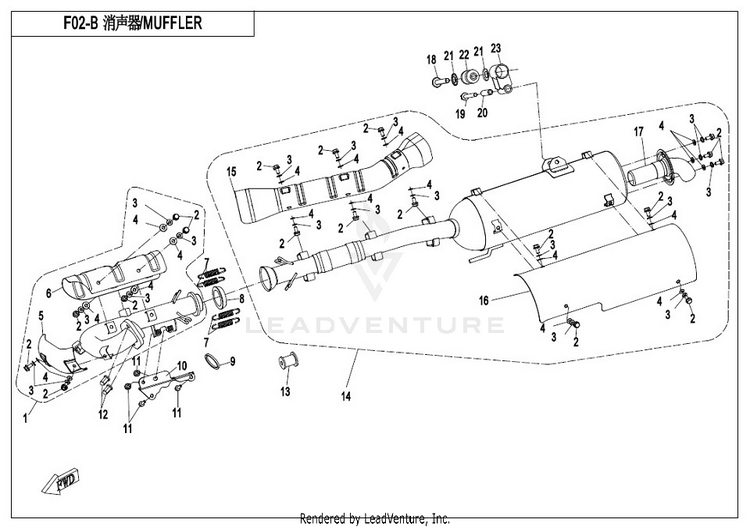 Muffler Comp (Usa) CF500AU-7S CFORCE 500 S 2017 Ferrari  Red Schematic