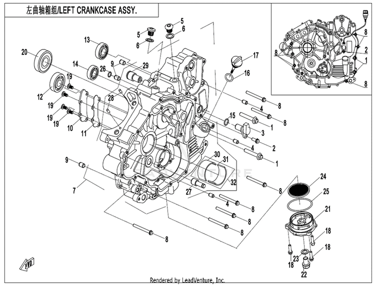 Left Crankcase Assy CF600AU-3S CFORCE 600 2022 Force Red Schematic