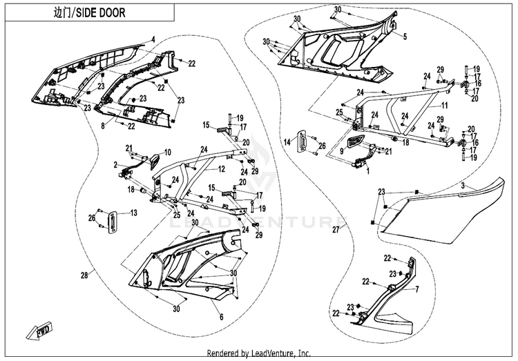 Side Doors ZFORCE 950 HO EX CF1000SZ-D 2022 Lava Orange Schematic