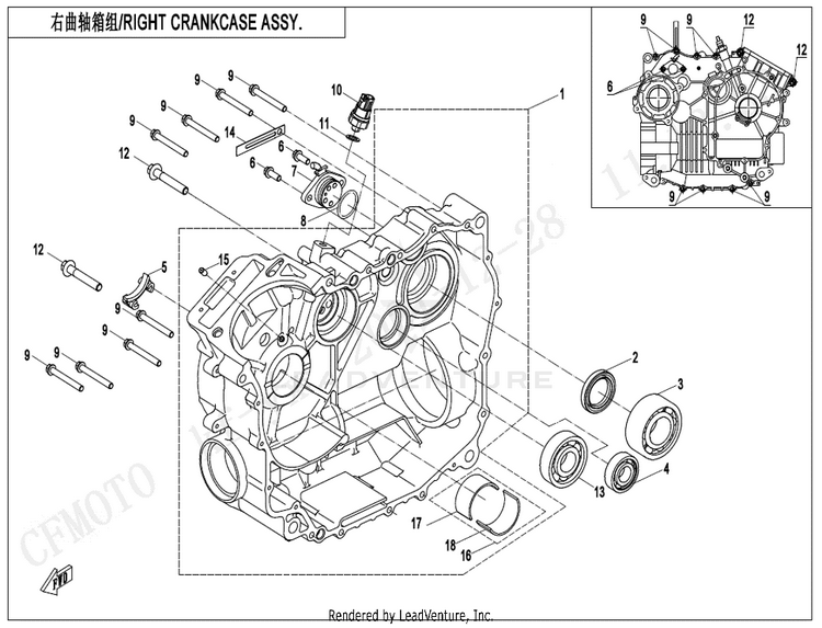 Right Crankcase Assy CF500AZ-9S CFORCE 500 S 2022 Force Red Schematic