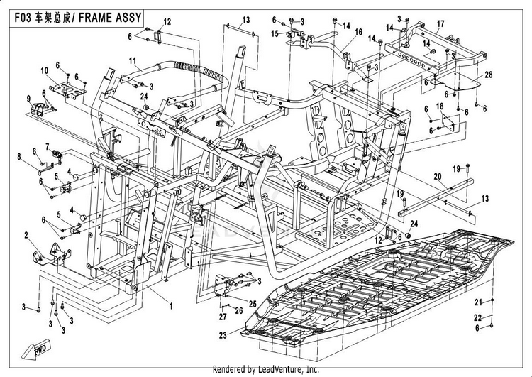 Frame Assy UFORCE 500 CF500UU 2017 Crystal Orange Schematic
