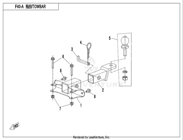 Towbar (Accessory) CF800 ZFORCE 800 EX EPS 2022 ATHENS BLUE Schematic
