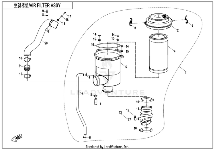 Air Filter Assy ZFORCE 950 Sport CF1000US-A 2020 Fire Red Schematic