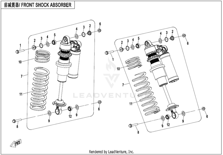 Front Shock Absorber ZFORCE 950 HO EX CF1000SZ-D 2022 Lava Orange Schematic