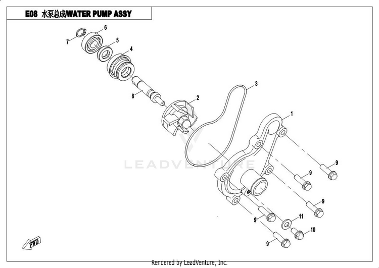 Water Pump Assy UFORCE 500 CF500UU 2017 Crystal Orange Schematic