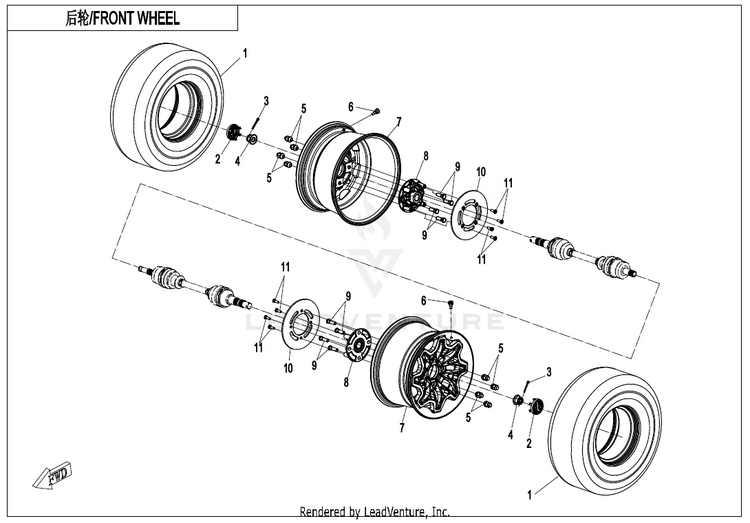 Rear Wheel ZFORCE 950 Sport CF1000US-A 2020 Fire Red Schematic